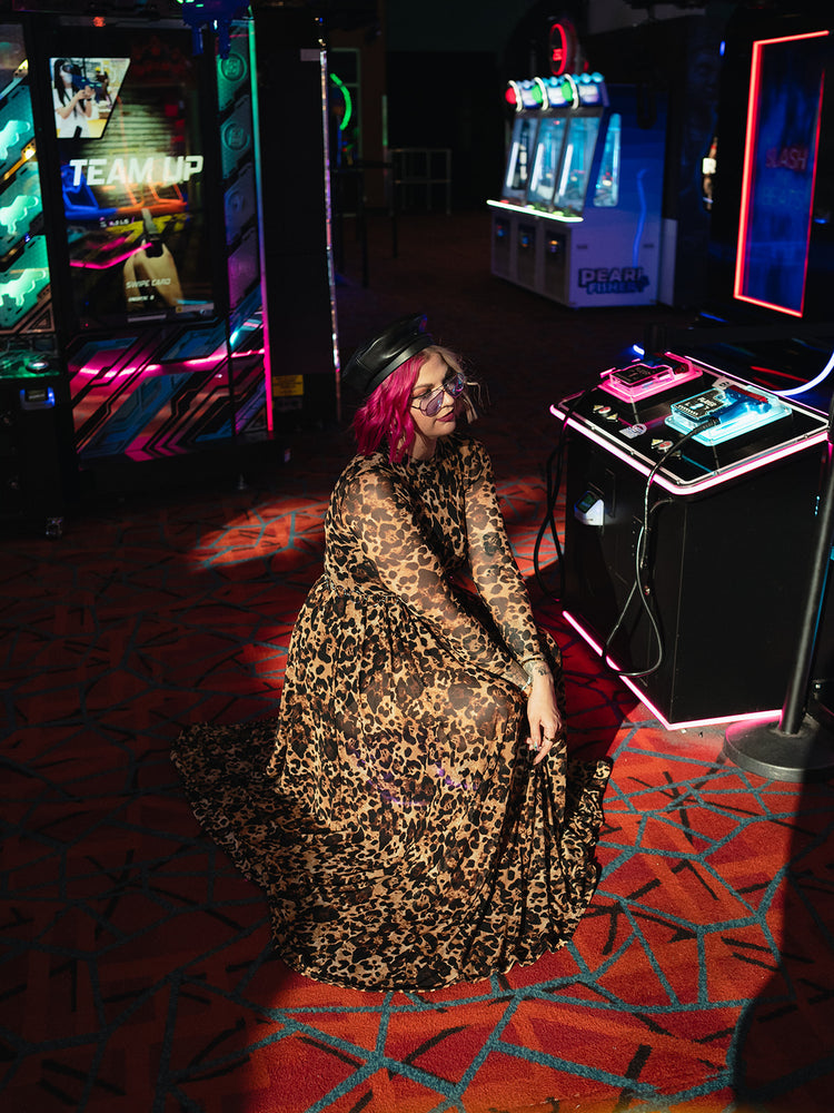 FIERCE FEMALE MESH MAXI DRESS IN LEVELED UP LEOPARD S-3XL