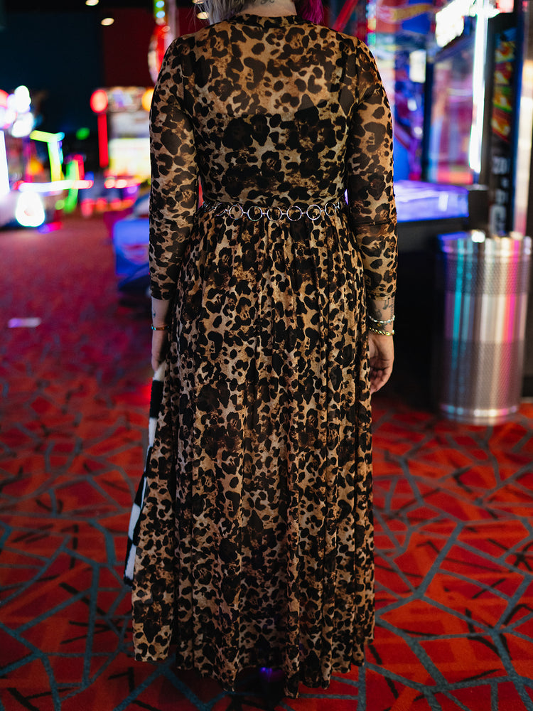 FIERCE FEMALE MESH MAXI DRESS IN LEVELED UP LEOPARD S-3XL