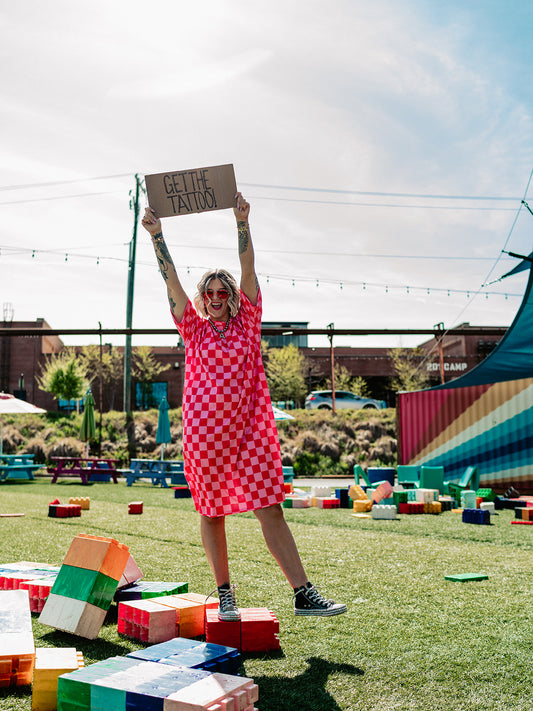 *RESTOCKED!* BLENDING IN IS BORING CHECKERED RIBBED DRESS IN PINK GRAPEFRUIT
