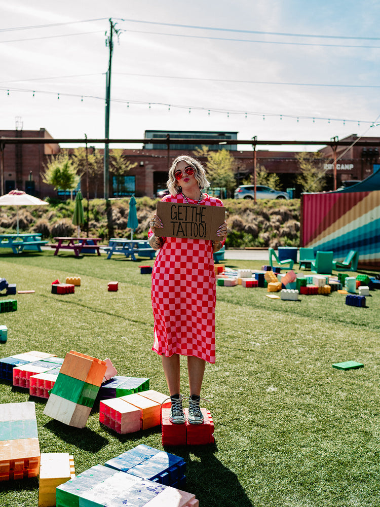 *RESTOCKED!* BLENDING IN IS BORING CHECKERED RIBBED DRESS IN PINK GRAPEFRUIT
