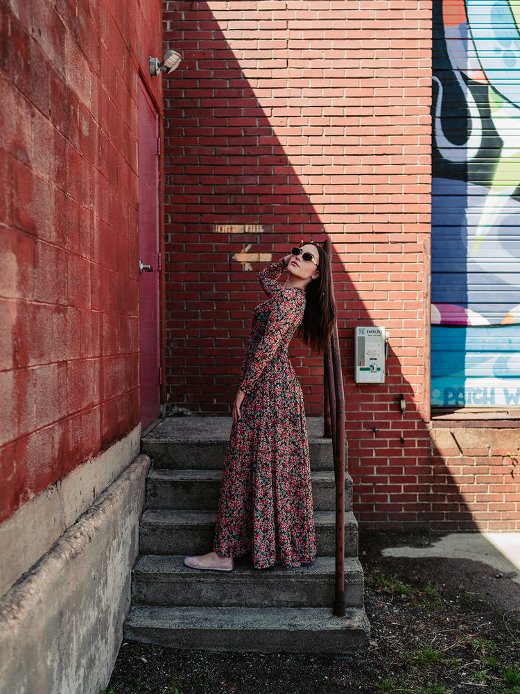 FIERCE FEMALE MESH MAXI DRESS IN 90'S FLORAL S-3XL