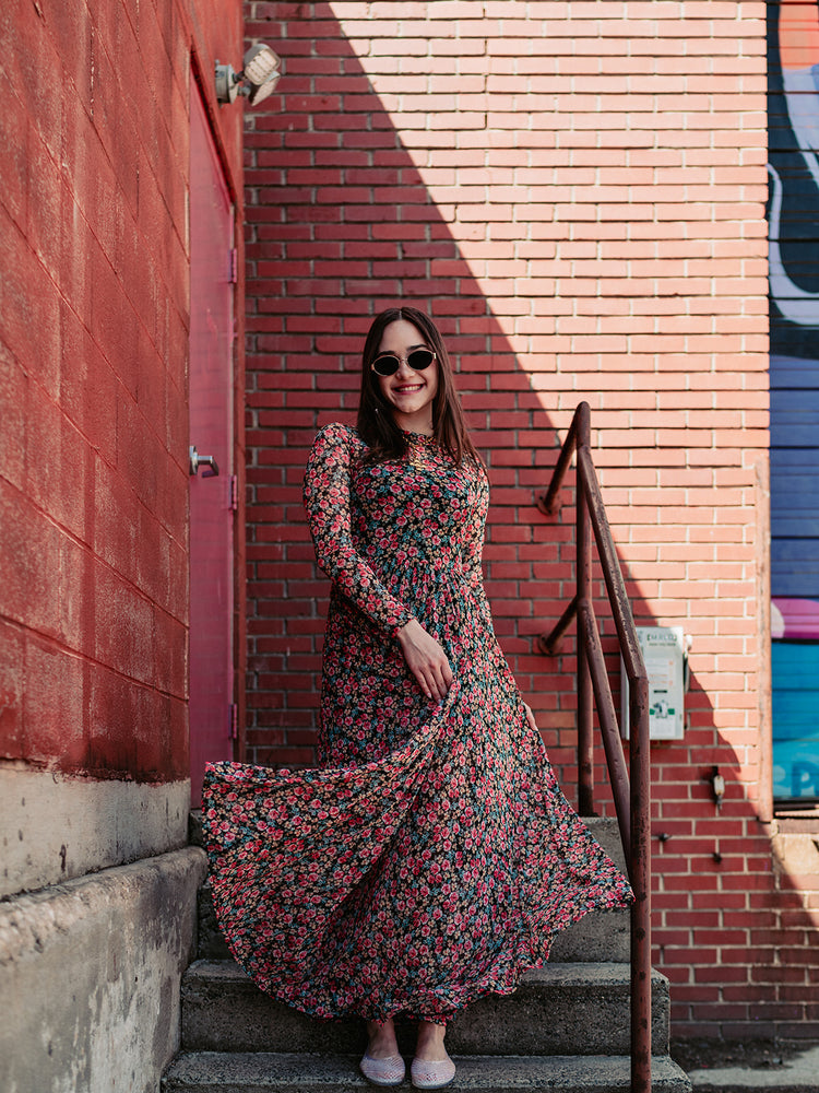FIERCE FEMALE MESH MAXI DRESS IN 90'S FLORAL S-3XL