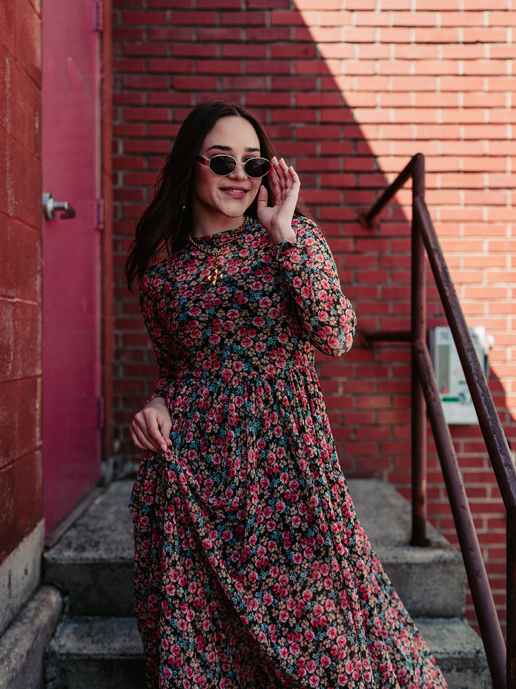 FIERCE FEMALE MESH MAXI DRESS IN 90'S FLORAL S-3XL