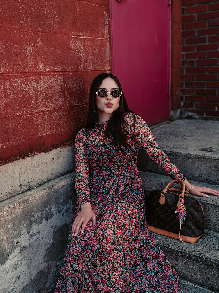 FIERCE FEMALE MESH MAXI DRESS IN 90'S FLORAL S-3XL