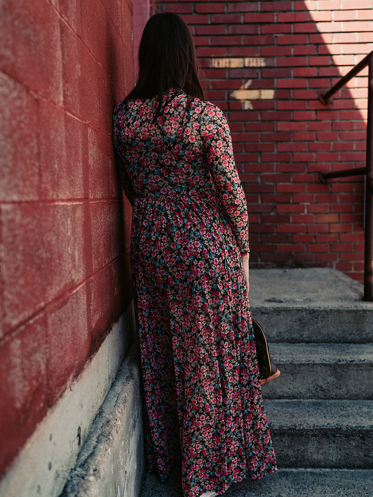 FIERCE FEMALE MESH MAXI DRESS IN 90'S FLORAL S-3XL