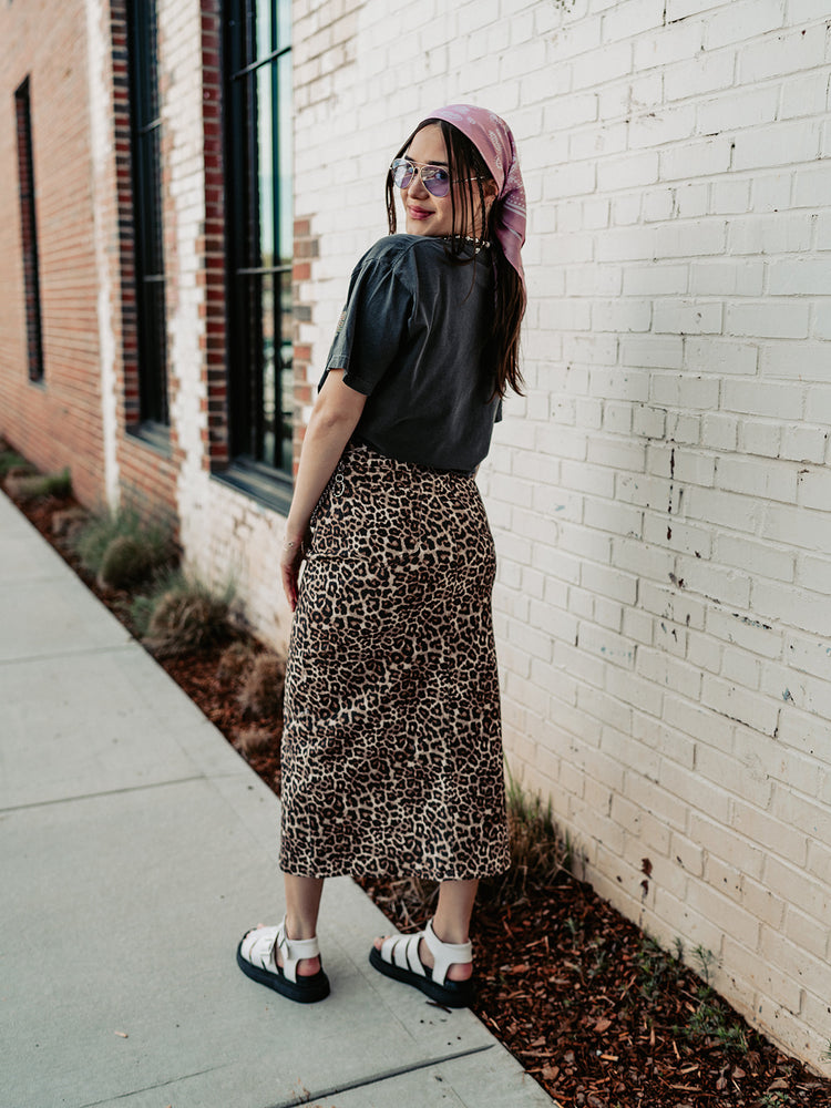 REBEL SOUL LEOPARD DENIM MAXI SKIRT S-XL