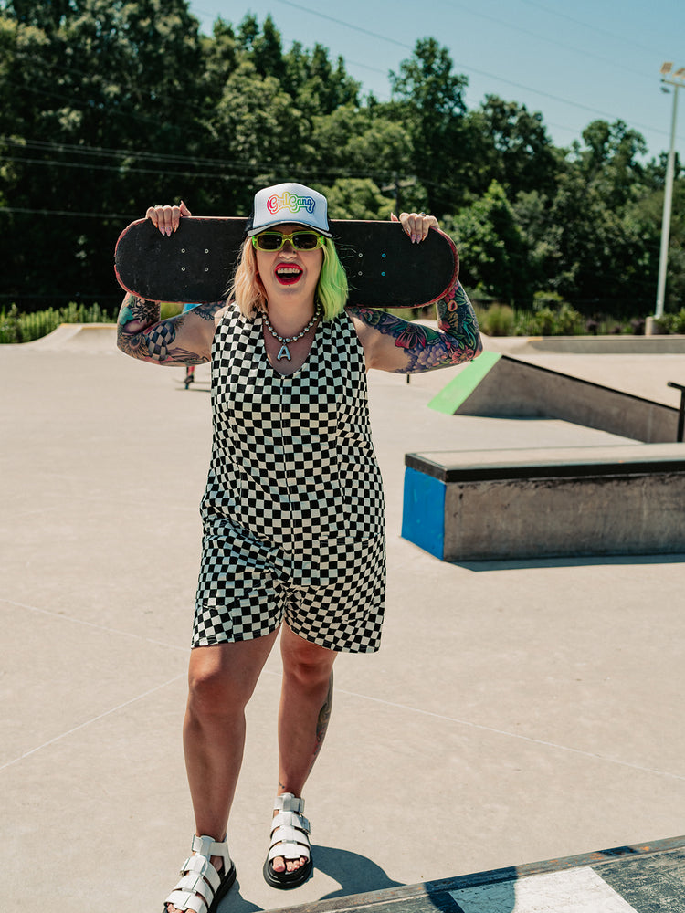 SKATER GIRL CHECKERED ROMPER S-XL