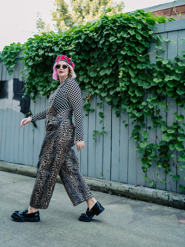 UNTAMED ENERGY LEOPARD DENIM OVERALLS