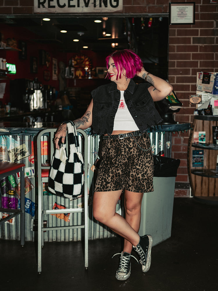 REBEL HEART LEOPARD PRINT DENIM SHORTS