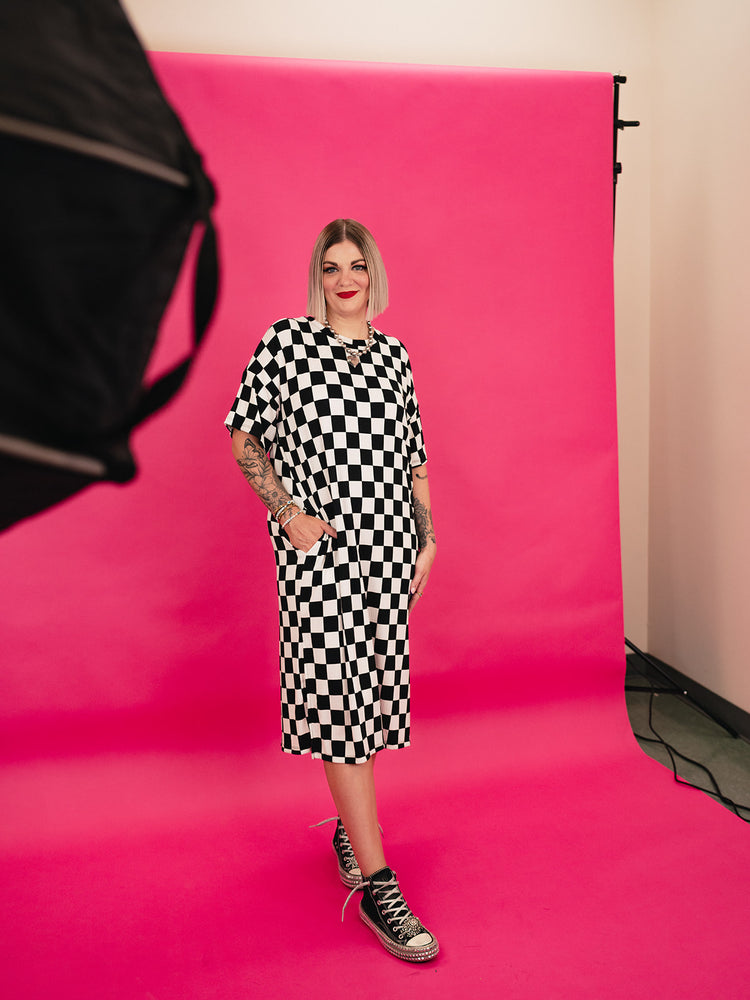 *JUST RESTOCKED!* BLENDING IN IS BORING CHECKERED RIBBED DRESS S-XL