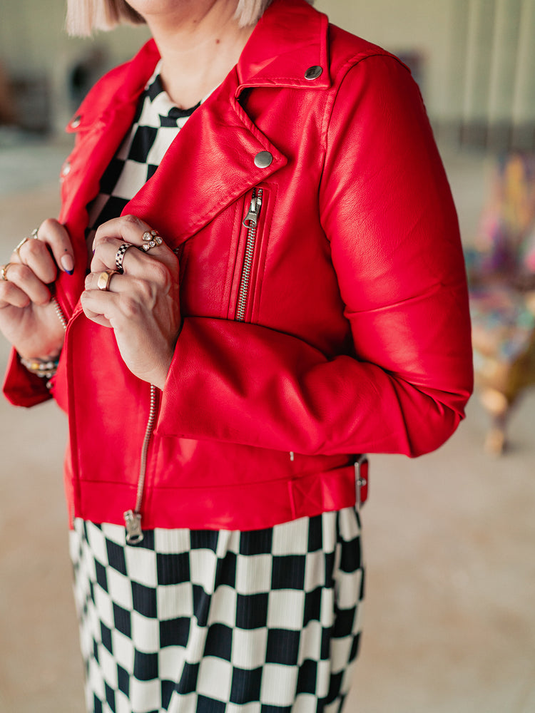 FLAVOR OF THE WEEK MOTO JACKET IN VERY CHERRY