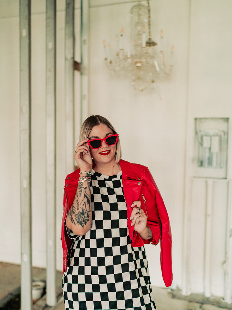 *JUST RESTOCKED!* BLENDING IN IS BORING CHECKERED RIBBED DRESS S-XL