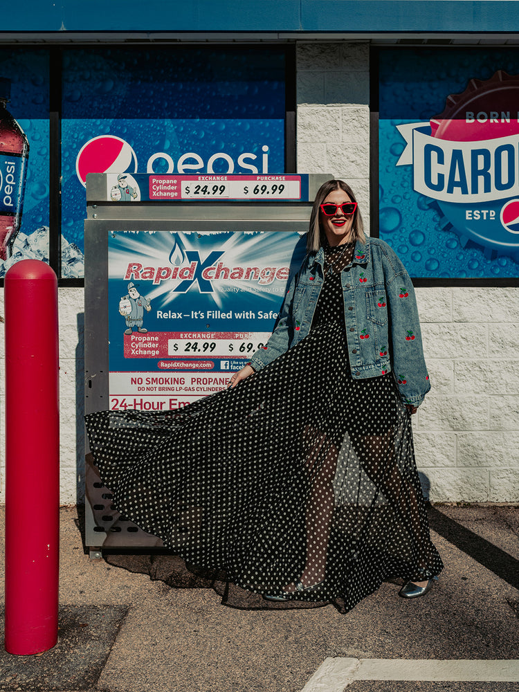 FIERCE FEMALE MESH MAXI DRESS IN POLKA DOT S-XL
