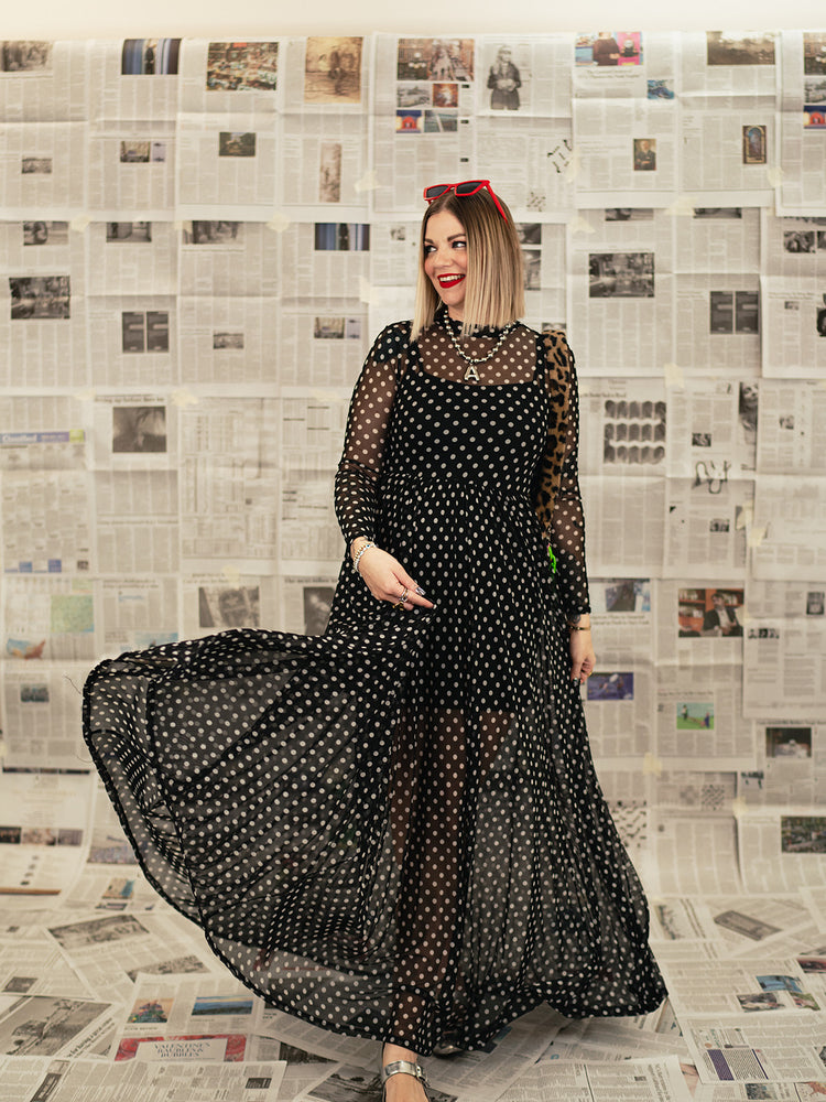 FIERCE FEMALE MESH MAXI DRESS IN POLKA DOT S-XL