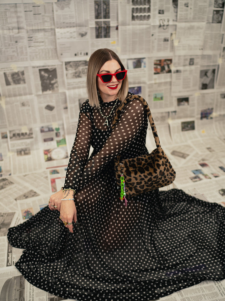 FIERCE FEMALE MESH MAXI DRESS IN POLKA DOT S-XL