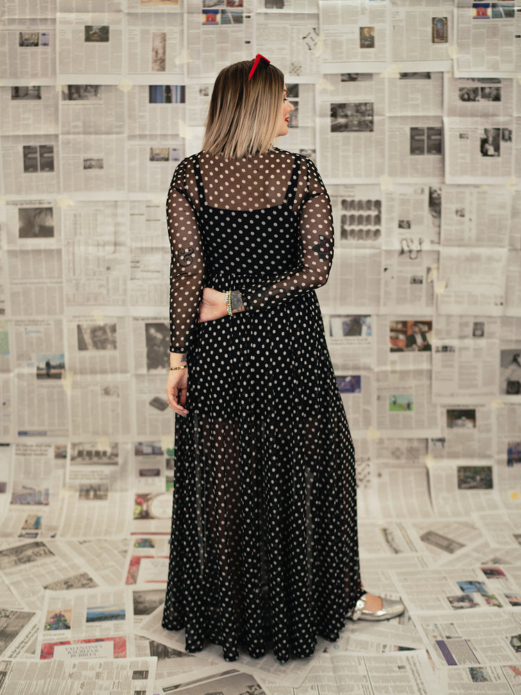 FIERCE FEMALE MESH MAXI DRESS IN POLKA DOT S-XL