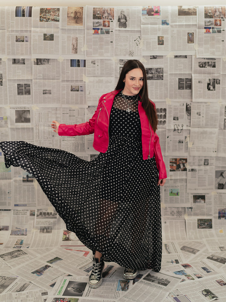 FIERCE FEMALE MESH MAXI DRESS IN POLKA DOT S-XL