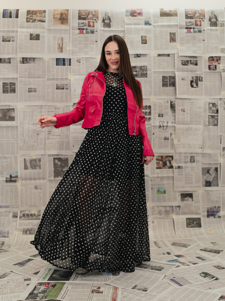 FIERCE FEMALE MESH MAXI DRESS IN POLKA DOT S-XL