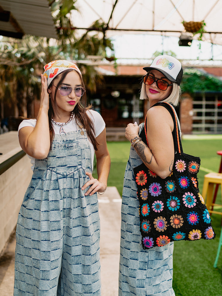 ROAD TRIP CHECKERED DENIM OVERALLS