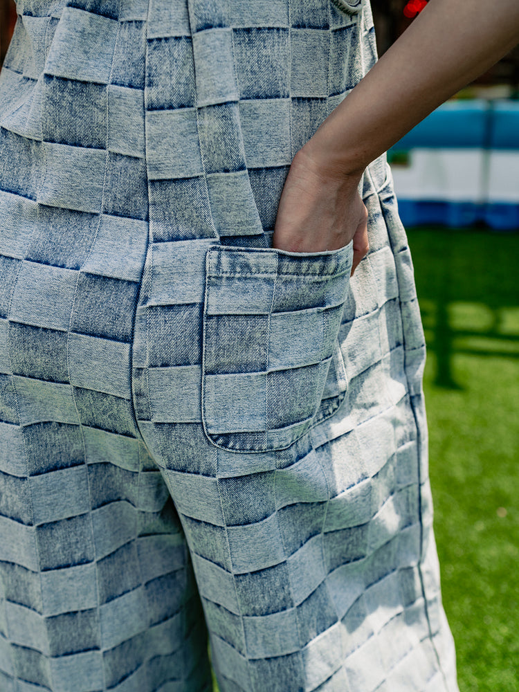 ROAD TRIP CHECKERED DENIM OVERALLS