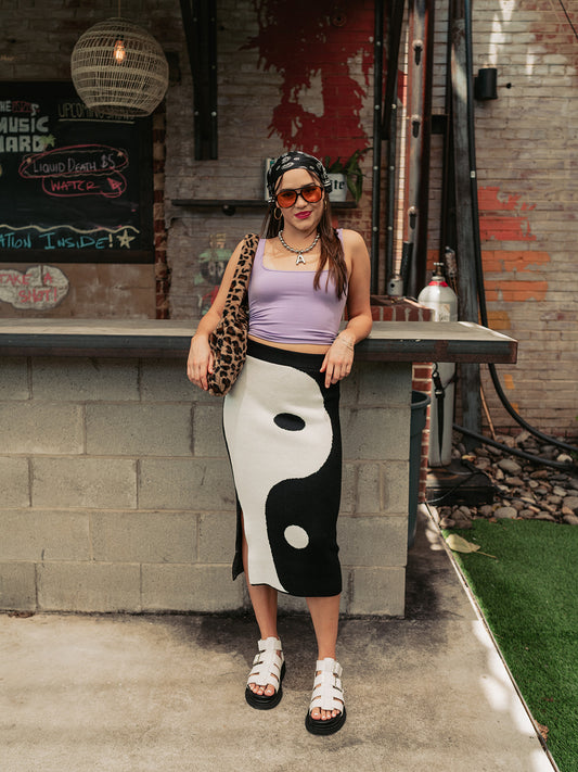 OPPOSITES ATTRACT YIN-YANG KNIT SKIRT