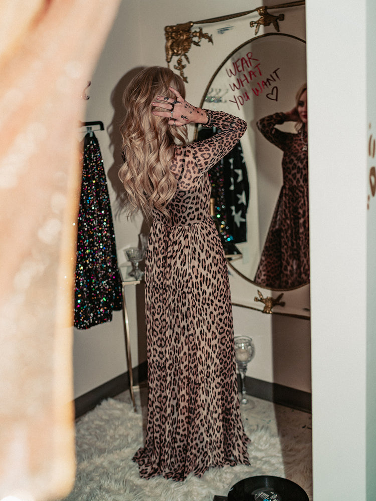 FIERCE FEMALE MESH MAXI DRESS IN LEOPARD S-3XL