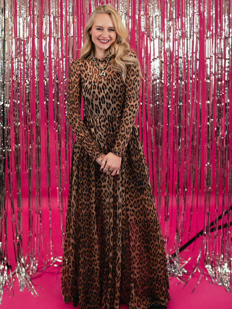 FIERCE FEMALE MESH MAXI DRESS IN LEOPARD S-3XL