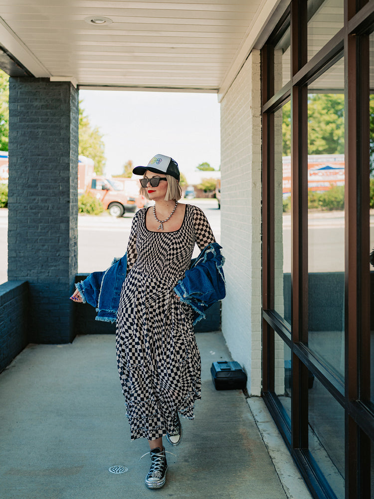 LADY LUCK CHECKERED MESH DRESS S-3XL