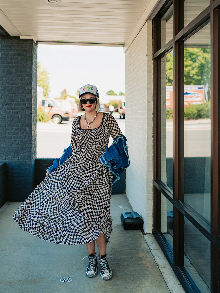 LADY LUCK CHECKERED MESH DRESS S-3XL
