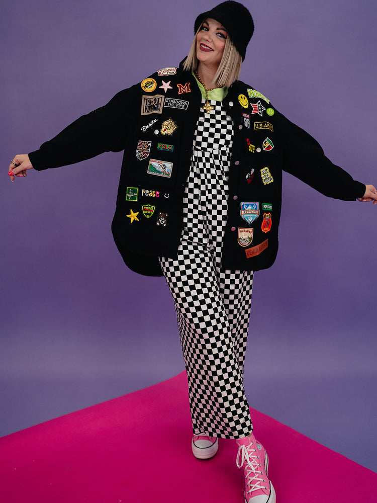 NO BAD VIBES PATCHED OUT LUXE JACKET IN BLACK