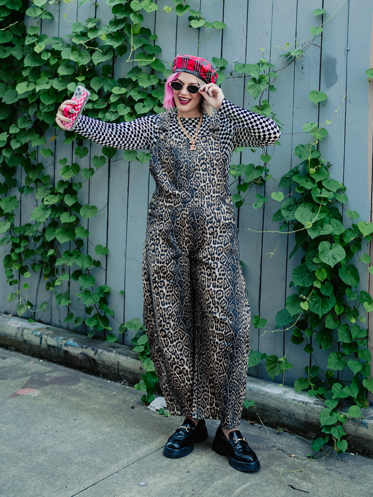 UNTAMED ENERGY LEOPARD DENIM OVERALLS