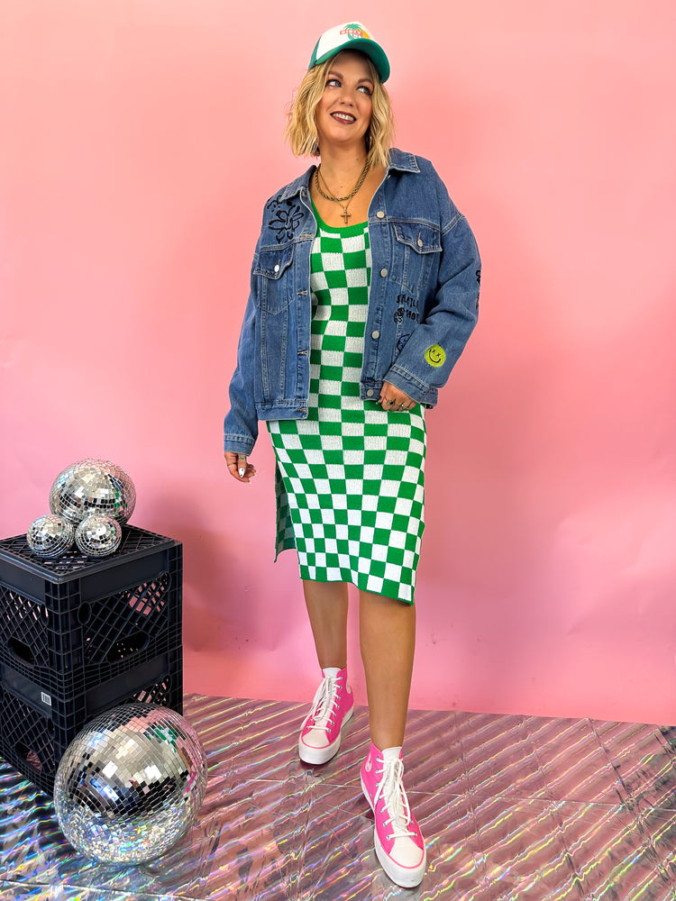 DON'T BE BASIC CHECKERED KNIT DRESS *S-XL*