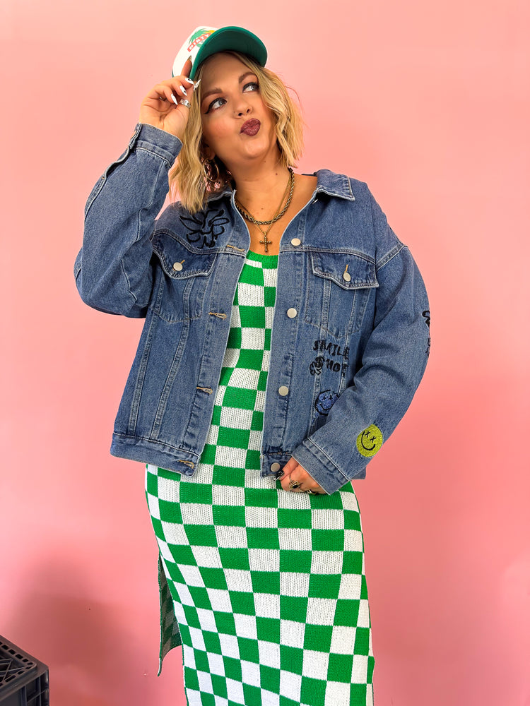 DON'T BE BASIC CHECKERED KNIT DRESS *S-XL*