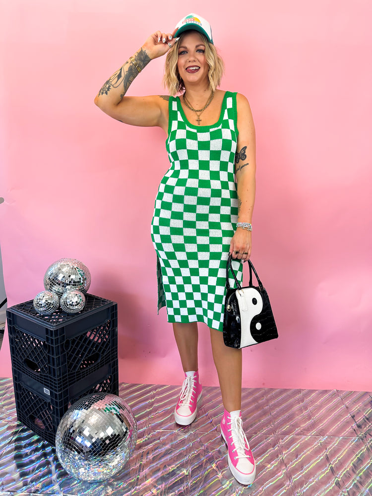 DON'T BE BASIC CHECKERED KNIT DRESS *S-XL*