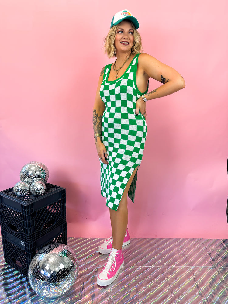 DON'T BE BASIC CHECKERED KNIT DRESS *S-XL*
