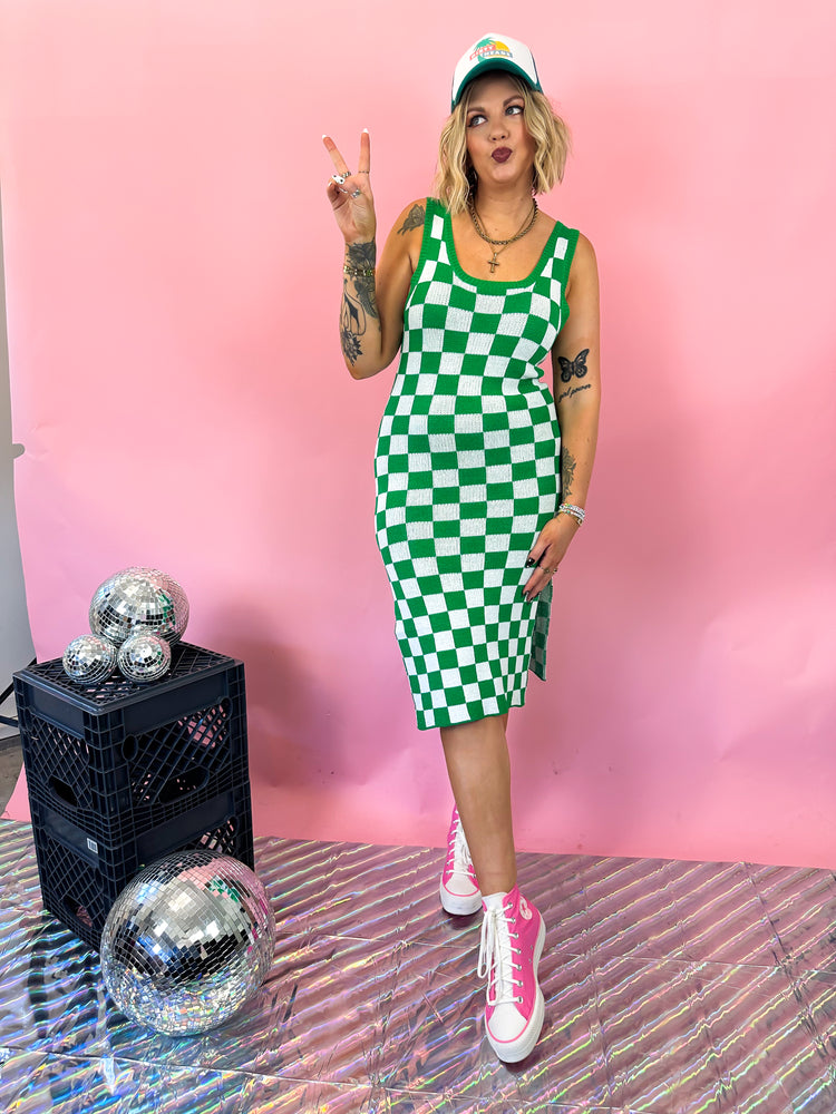 DON'T BE BASIC CHECKERED KNIT DRESS *S-XL*