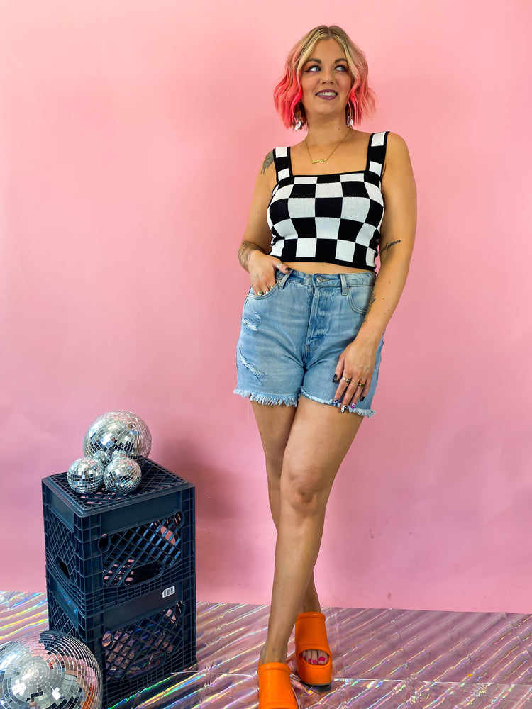 SUMMER BABY CHECKERED PRINT KNIT TOP