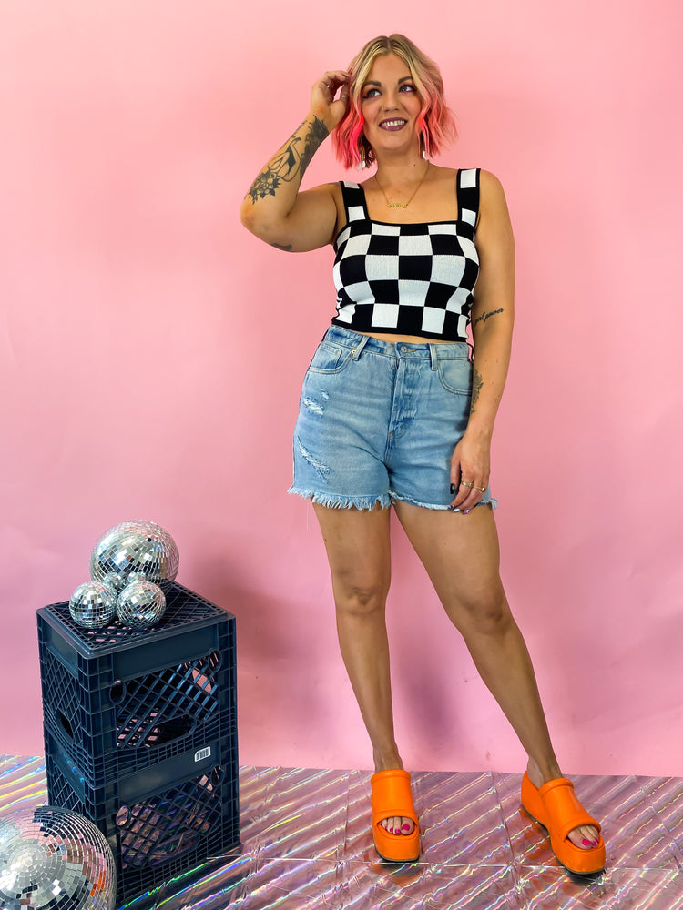 SUMMER BABY CHECKERED PRINT KNIT TOP
