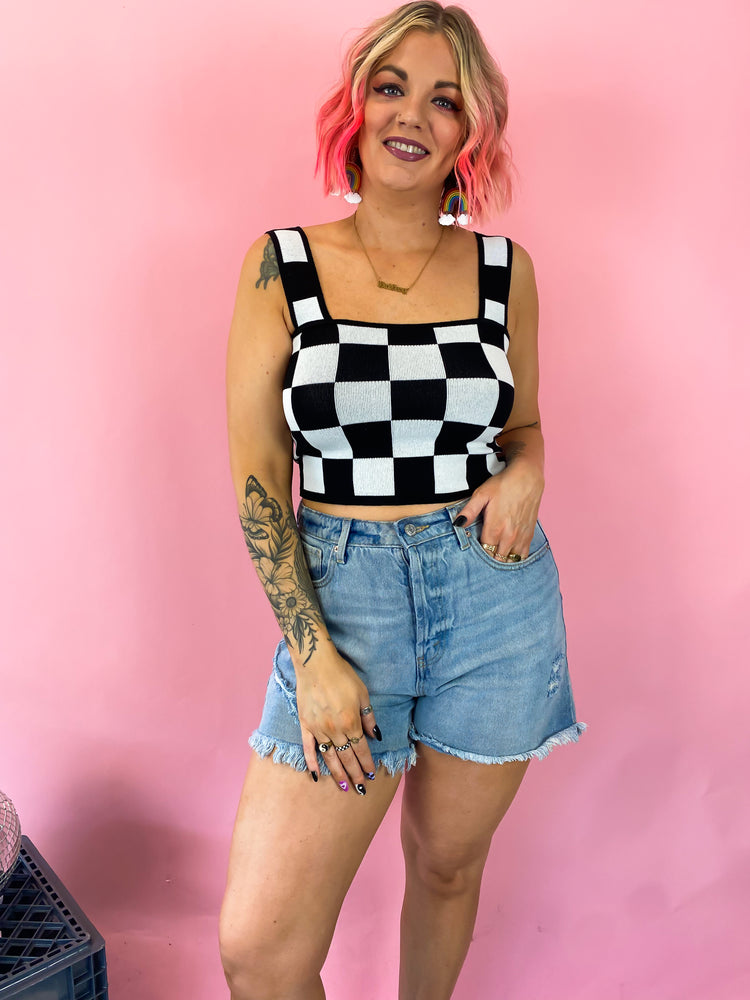 SUMMER BABY CHECKERED PRINT KNIT TOP