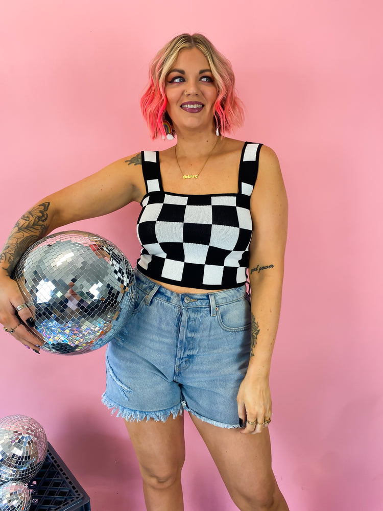 SUMMER BABY CHECKERED PRINT KNIT TOP