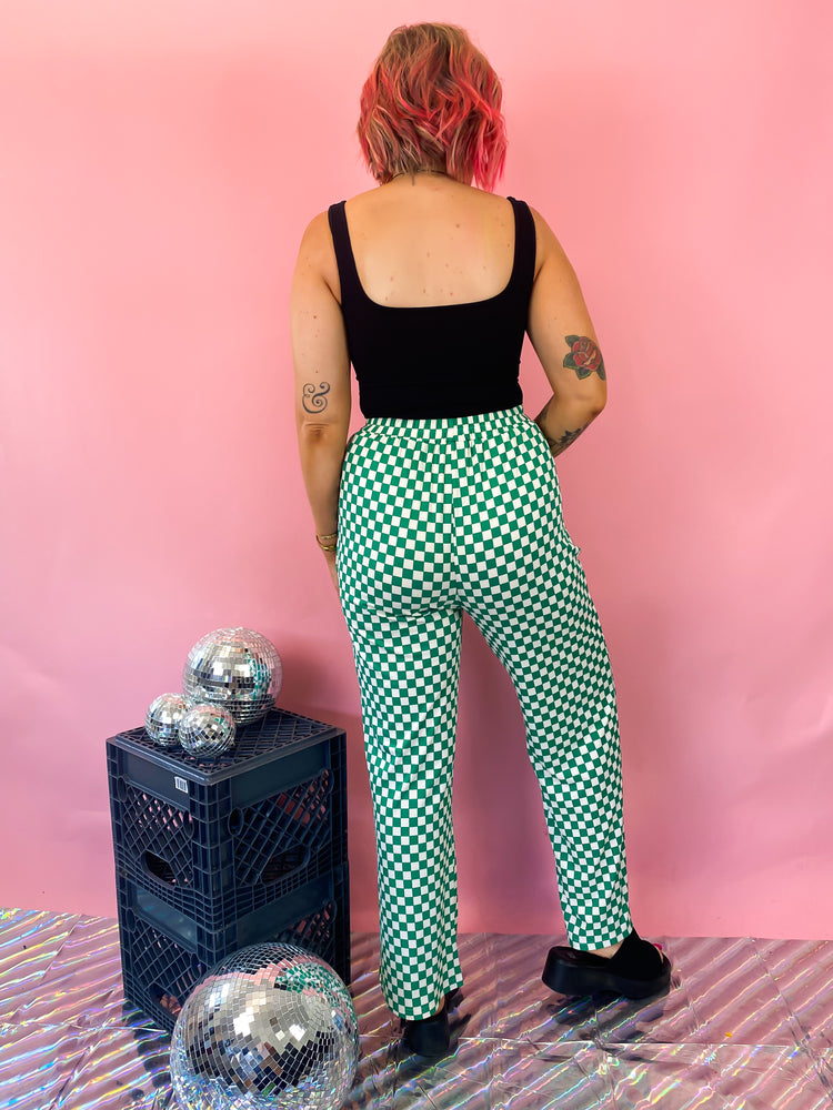 DAYTRIPPIN CHECKERED PRINT RIBBED PANTS