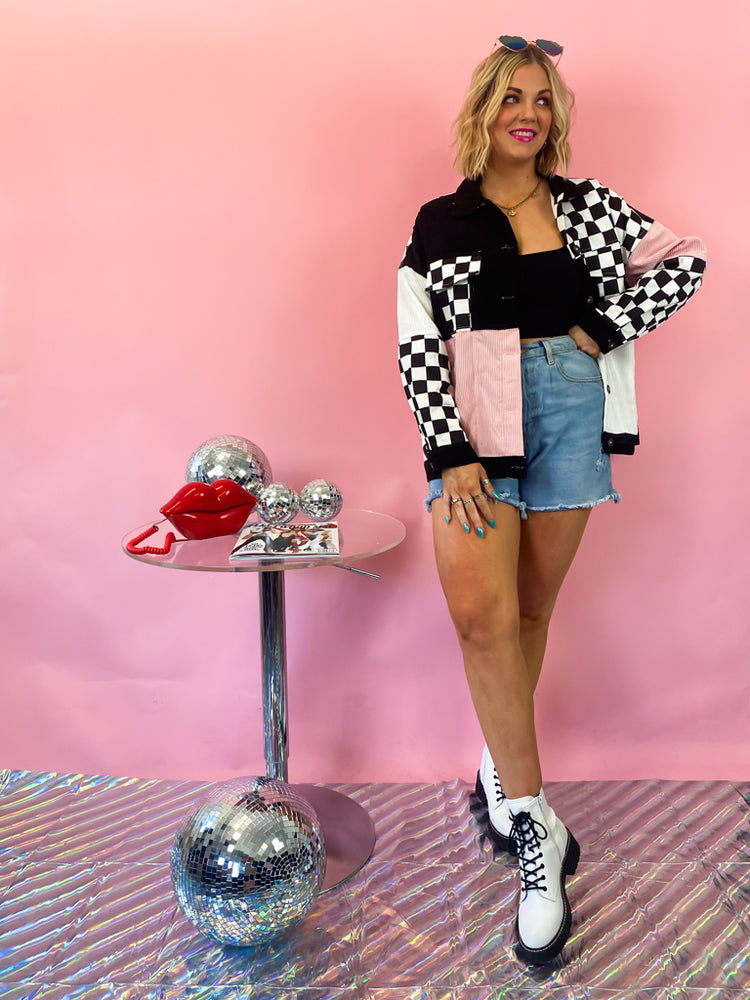 LATE NIGHT TALKING MIXED MEDIA JACKET IN COTTON CANDY S-3XL *JUST RESTOCKED!*