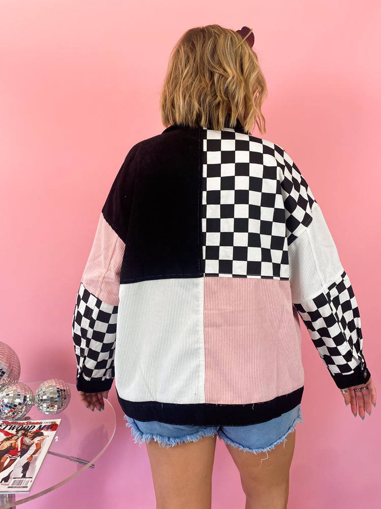 LATE NIGHT TALKING MIXED MEDIA JACKET IN COTTON CANDY S-3XL *JUST RESTOCKED!*