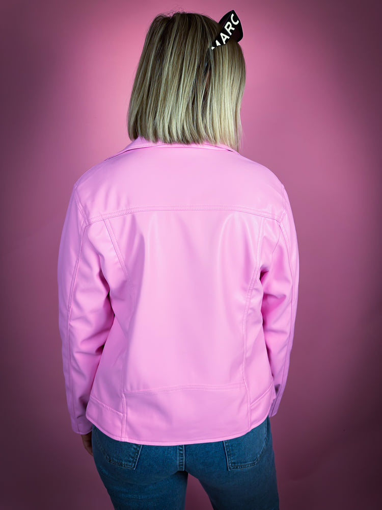 FREE TO FLY FAUX LEATHER MOTO JACKET IN BUBBLEGUM PINK