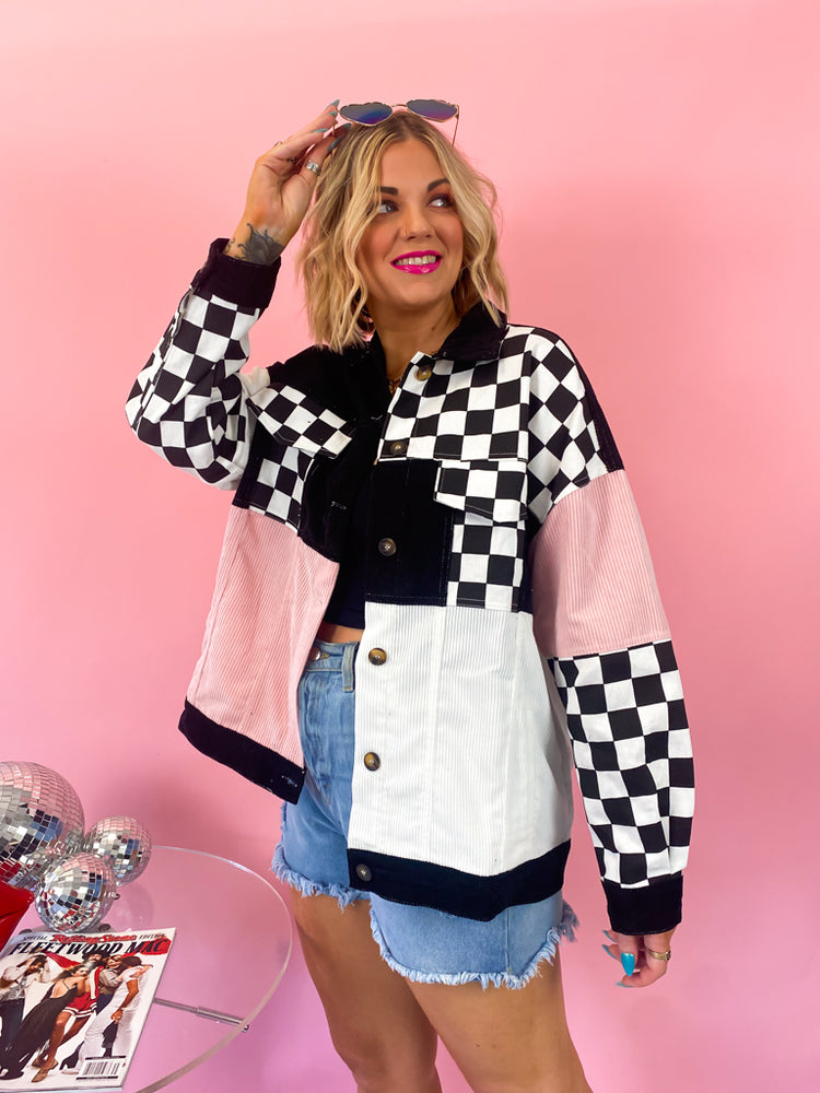 LATE NIGHT TALKING MIXED MEDIA JACKET IN COTTON CANDY S-3XL *JUST RESTOCKED!*