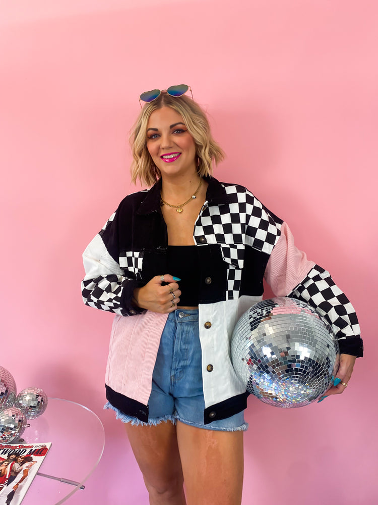 LATE NIGHT TALKING MIXED MEDIA JACKET IN COTTON CANDY S-3XL *JUST RESTOCKED!*