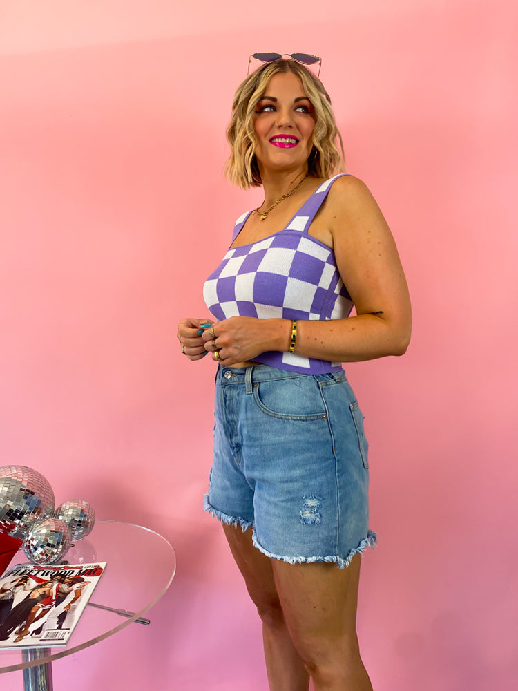 SUMMER BABY CHECKERED PRINT KNIT TOP in *La La Lavender*