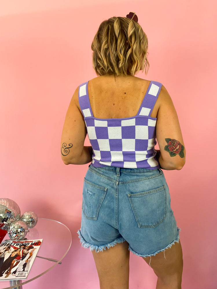 SUMMER BABY CHECKERED PRINT KNIT TOP in *La La Lavender*