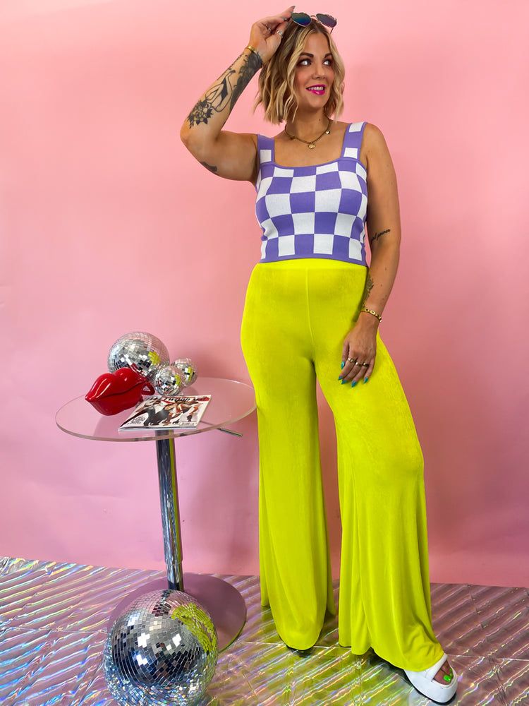 WALK THIS WAY WIDE LEG PANTS in *Lime Punch*