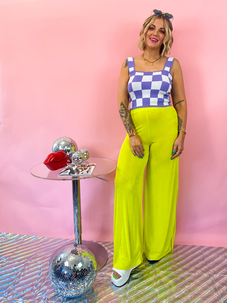 WALK THIS WAY WIDE LEG PANTS in *Lime Punch*